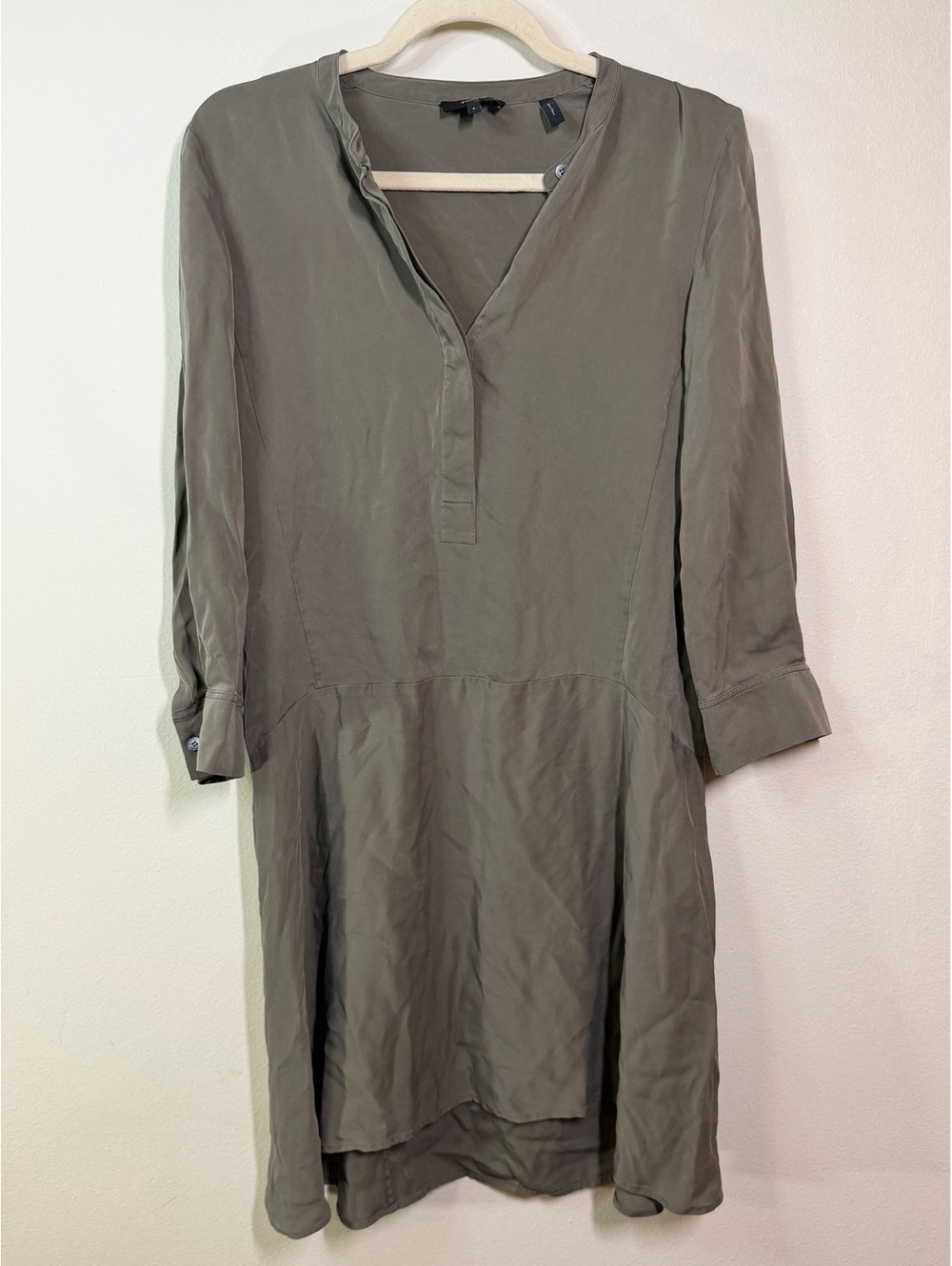 Theory Women's Silk midi Dress Size 4 Olive Green Long Sleeve